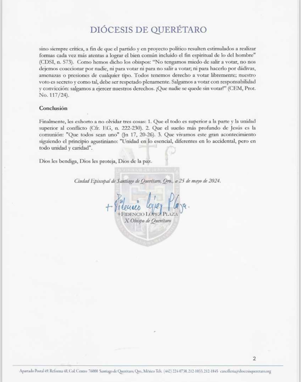 SEMANA INTENSIVA DE ORACIÓN Y DISCERNIMIENTO ANTE LAS ELECCIONES DEL 2 DE JUNIO DE 2024. 2
